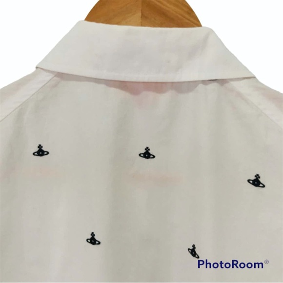 VIVIENNE WESTWOOD • RARE ORB LOGO EMBROIDERED COTTON ROUND COLLAR BLOUSE - Picture 10 of 11